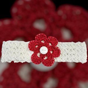 Brand New Handmade Crochet Newborn Baby Headband with a beautiful Red Flower
